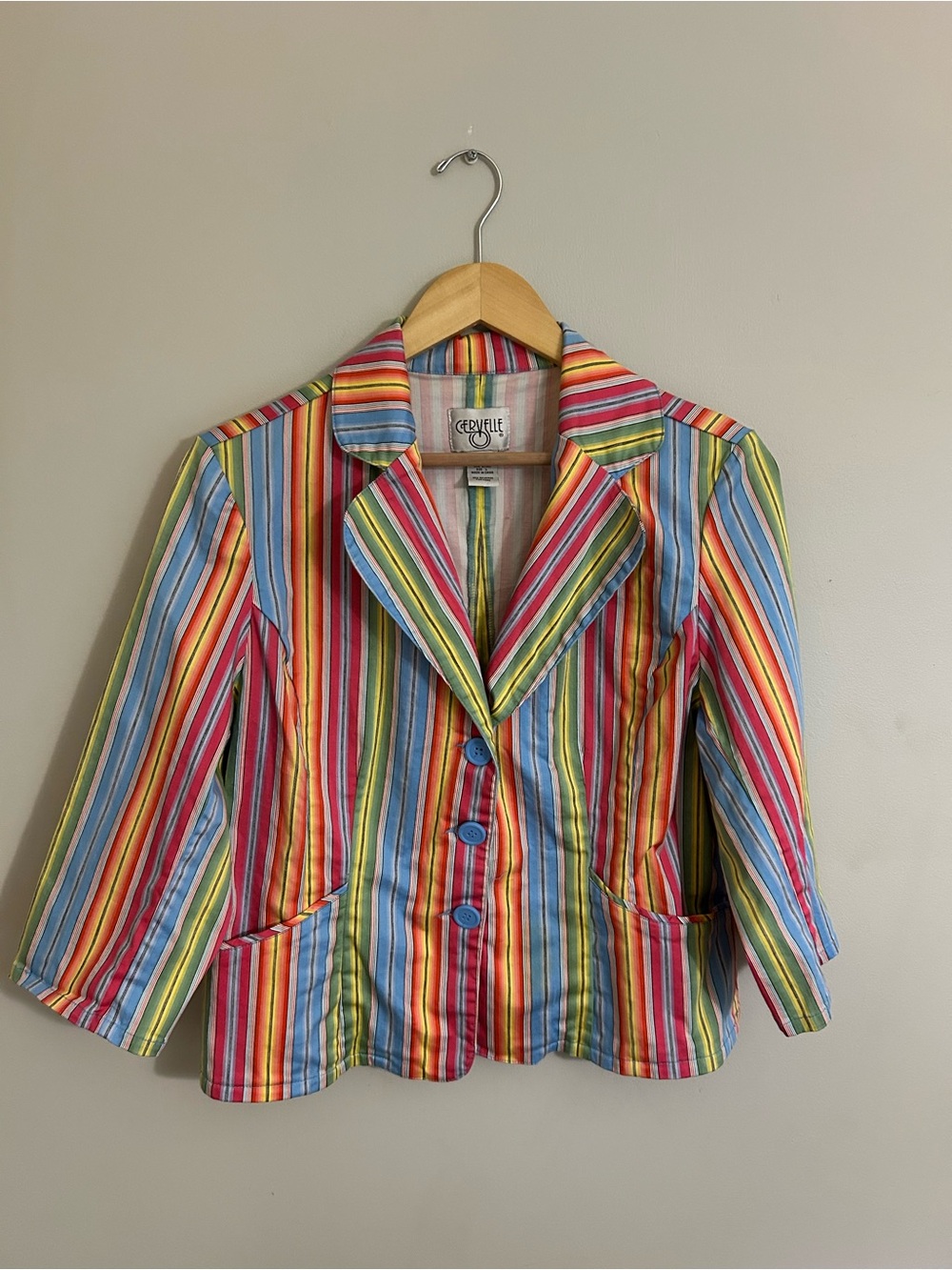 Multicolor Striped Women's Blazer - Vibrant Rainbow